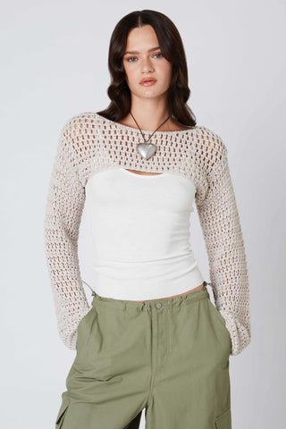 Savannah Beige Stone Crochet Shrug  | Boho Pink