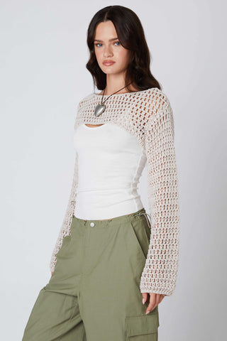 Crochet sweater top with knit texture detail in beige stone color | Boho Pink