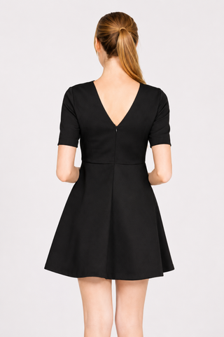 Maggie Black Crochet Trim Skater Dress back view