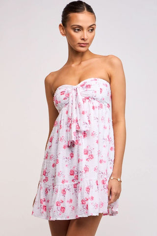 White and pink floral mini dress with sweetheart neckline