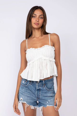 Be My Baby White Ruffled Eyelet Babydoll Top - Front View