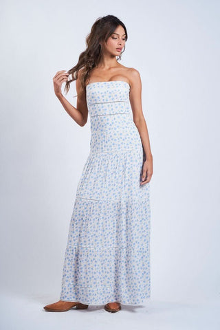 Amalfi White and Blue Ditsy Floral Maxi Dress - Wedding Guest Dresses
