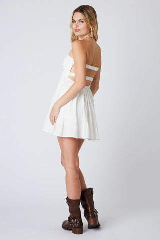 White summer romper dress with built in shorts - side angle