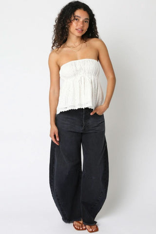 Nantucket White Eyelet Strapless Babydoll Top - Summer Outfit View