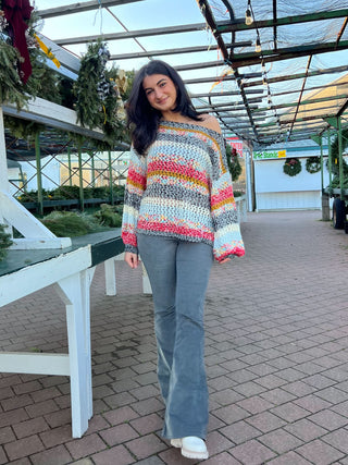 Andie Multi Color Striped Oversized Sweater - Full View