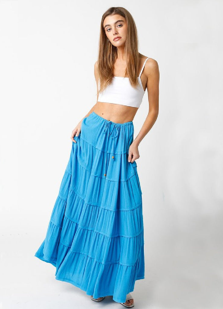 Blue Tiered Maxi Skirt