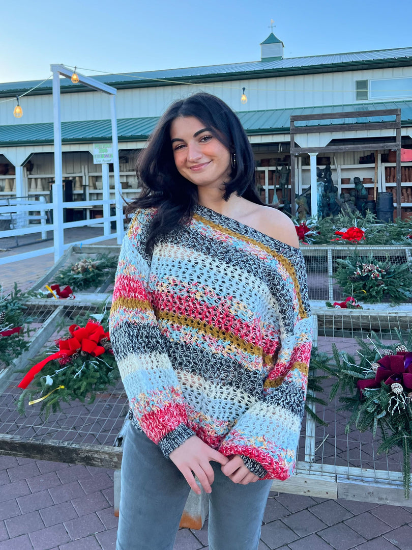 Andie Multi Color Striped Oversized Sweater for Women - Front View