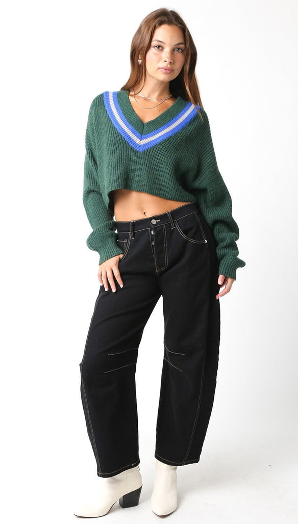 Green Cropped Varsity Sweater Women's