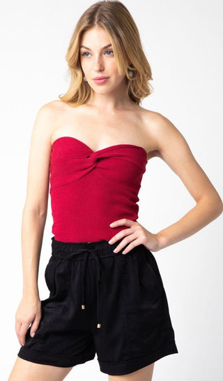 Becca Dark Red Twist Knot Tube Top - Front View