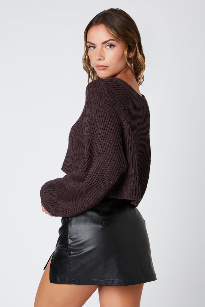 Brown Cropped Relaxed Sweater