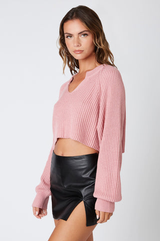 Day Off Mauve Pink Notched Neck Sweater - Side View