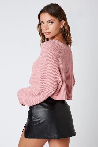 Day Off Mauve Pink Notched Neck Sweater - Side View