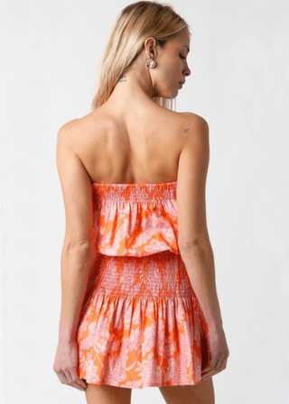 Delaney Orange Floral Strapless Mini Dress - Back View