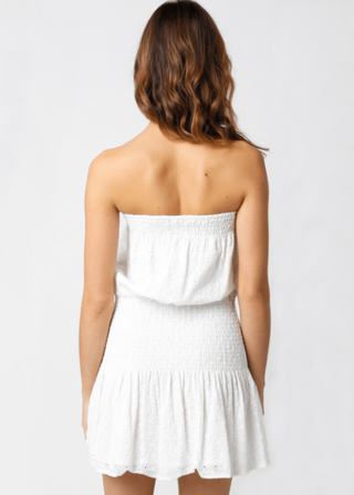 Delaney White Eyelet Strapless Mini Dress - Back View