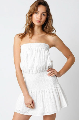 Delaney White Eyelet Strapless Mini Dress - Front View