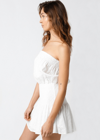 Delaney White Eyelet Strapless Mini Dress - Side View