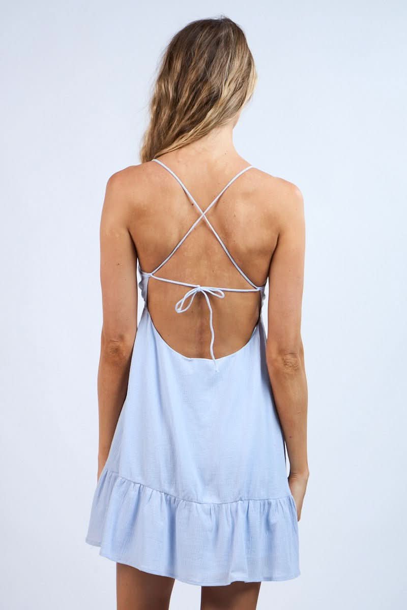 Demetra Blue Babydoll Cami Mini Dress - Size L - Boho Style - Light Blue -Sorority - Rush - Initiation - Summer - Vacation - Beach - Sky to Moon Demetra Blue Babydoll Cami Mini Dress - Size L - Boho Style - Light Blue -Sorority - Rush - Initiation - Summer - Vacation - Beach - Sky to Moon