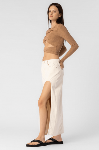 Santa Monica Ecru Denim Slit Maxi Skirt - Side View