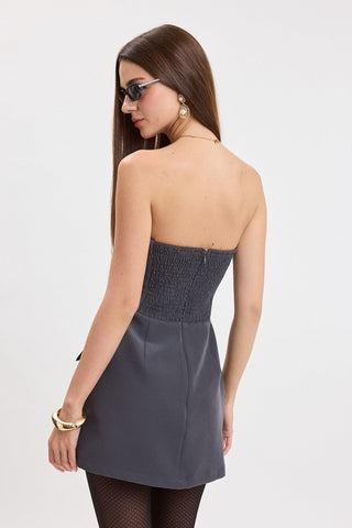 Dixie dark grey strapless pocket mini dress with built-in shorts back view