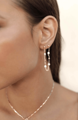 Ettika Double Piercing Freshwater Pearl Earrings - Front View