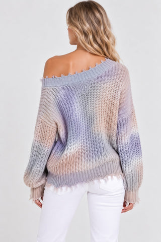 Easy Vibes Lavender Tie-Dye Snag Sweater - Back View