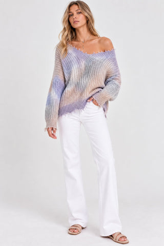 Easy Vibes Lavender Tie-Dye Snag Sweater - Outfit View