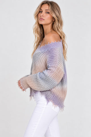 Easy Vibes Lavender Tie-Dye Snag Sweater - Side View