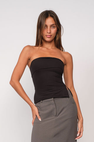 Black fold-over tube top - front view