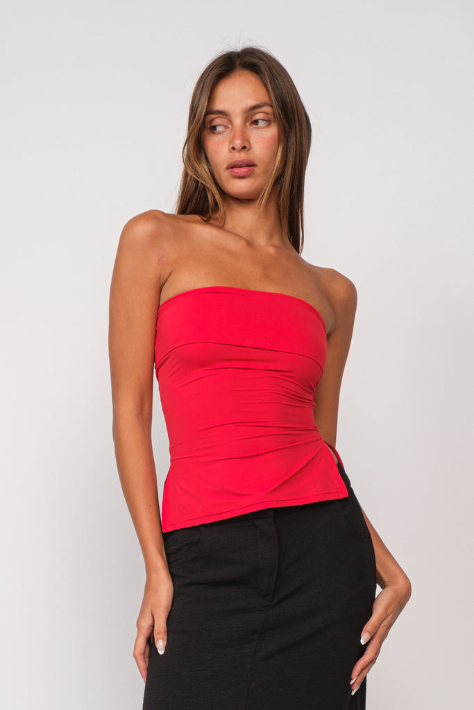 Red Asymmetrical Tube Top