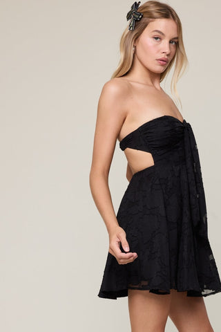 Edina Black Strapless Mini Dress, a flowy party dress