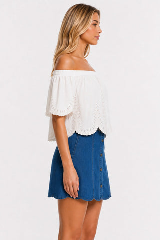 Wandering Ivy White Embroidered Off-the-Shoulder Top - Side View