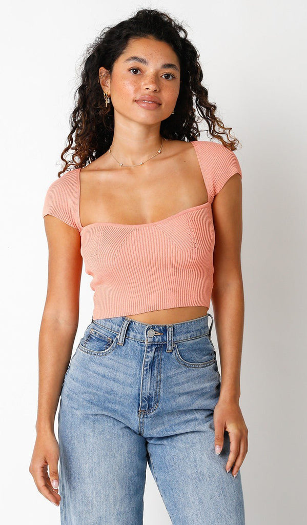 Melon Cap Sleeve Sweater Crop Top