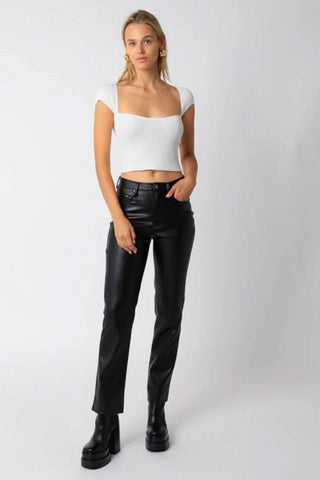Emma Ivory Cap Sleeve Sweater Crop Top - Outfit View