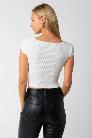 Emma Ivory Cap Sleeve Sweater Crop Top - Back View