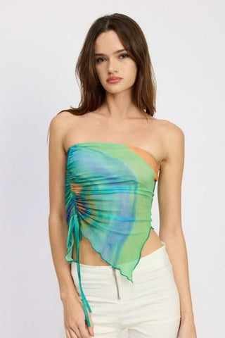 Emmy Green Tropical Strapless Asymmetrical Top - Vacation Top - Front View