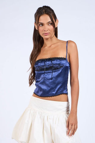 Emery Navy Satin Lace Cami Top from our crop tops For women collection