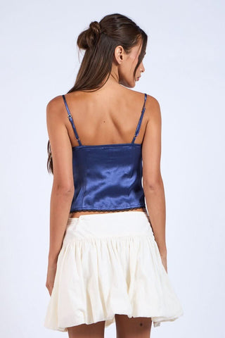 Emery Navy Satin Lace Cami Top - Back View