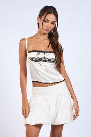 Emery White Satin Lace Cami Top from our white crop tops collection