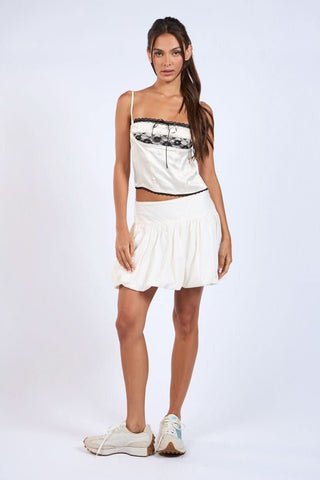 Emery White Satin Lace Cami Top is a skimpy top for date night