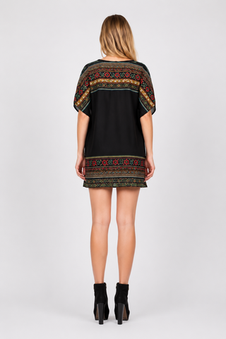 En Créme Black Embroidered Kimono Tunic Dress back view