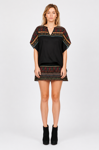En Créme Black Embroidered Kimono Tunic Dress outfit view