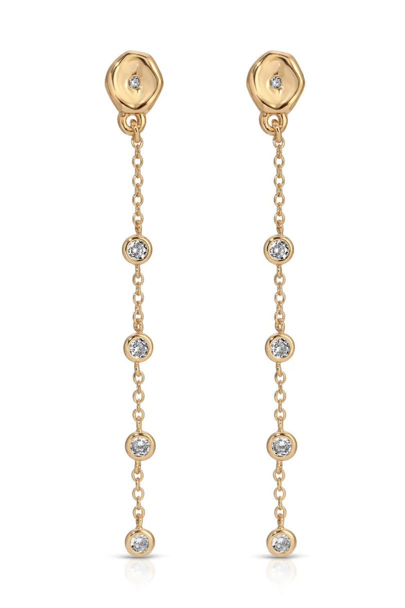 Ettika dainty dream gold and crystal drop earrings front view