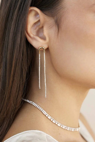 Ettika Double Chain Crystal Drop Earrings close-up