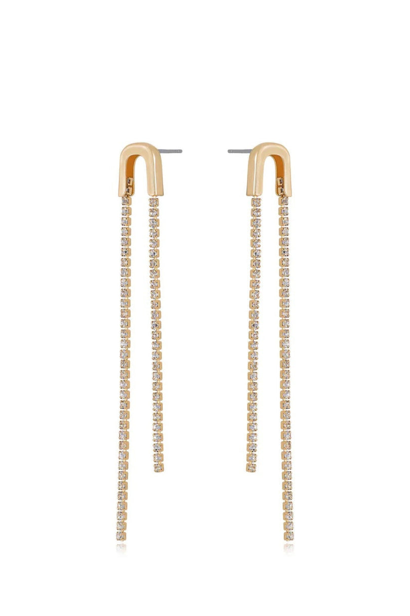 Ettika double drop crystal earrings angled view