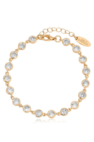 Ettika gold bezel crystal link bracelet flat lay
