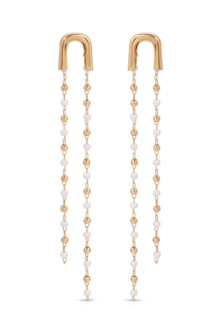 Ettika gold arch pearl dangle earrings front view