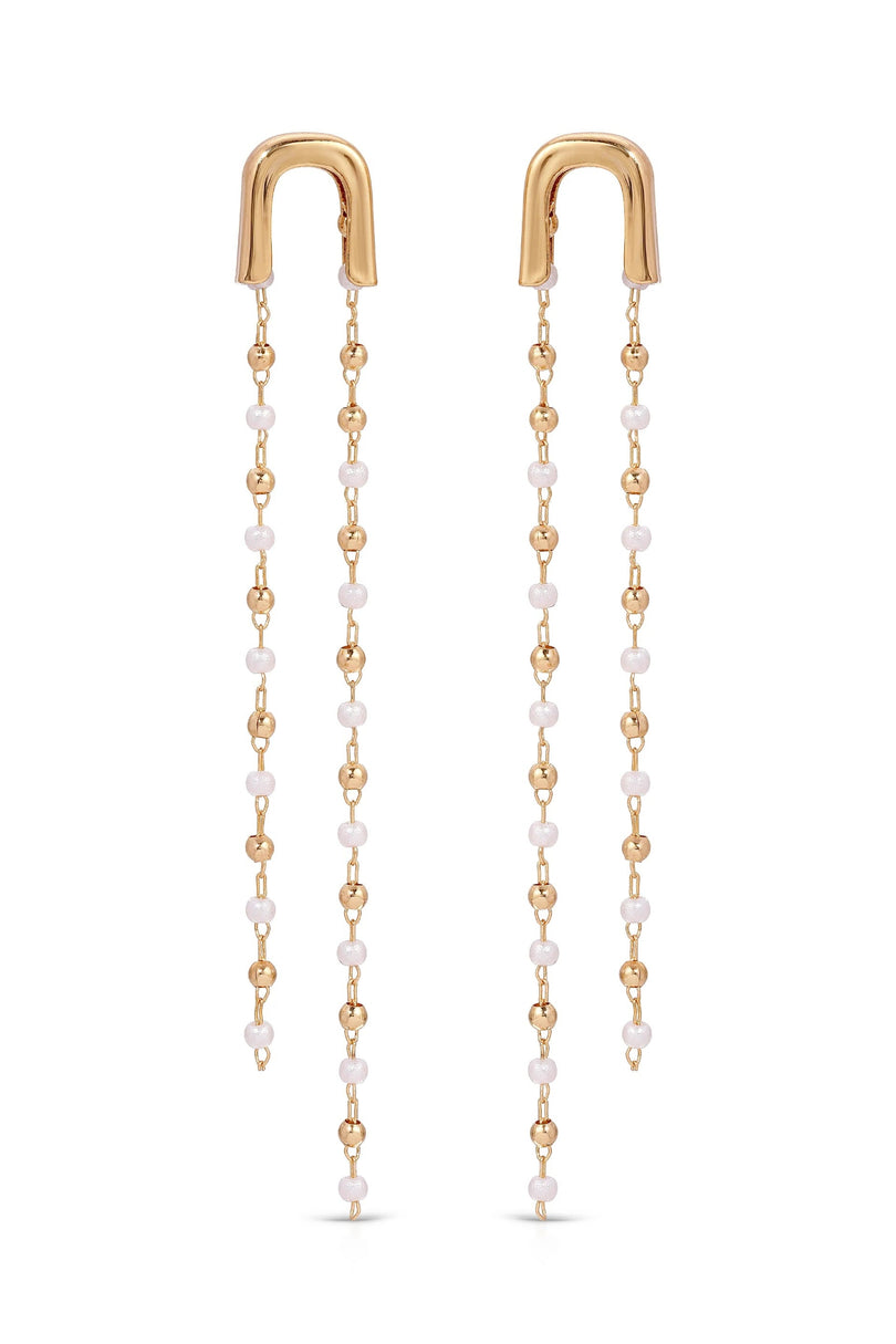 Ettika gold arch pearl dangle earrings front view