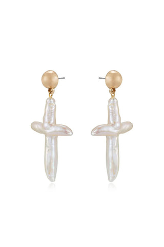 Organic Pearl Cross Earrings