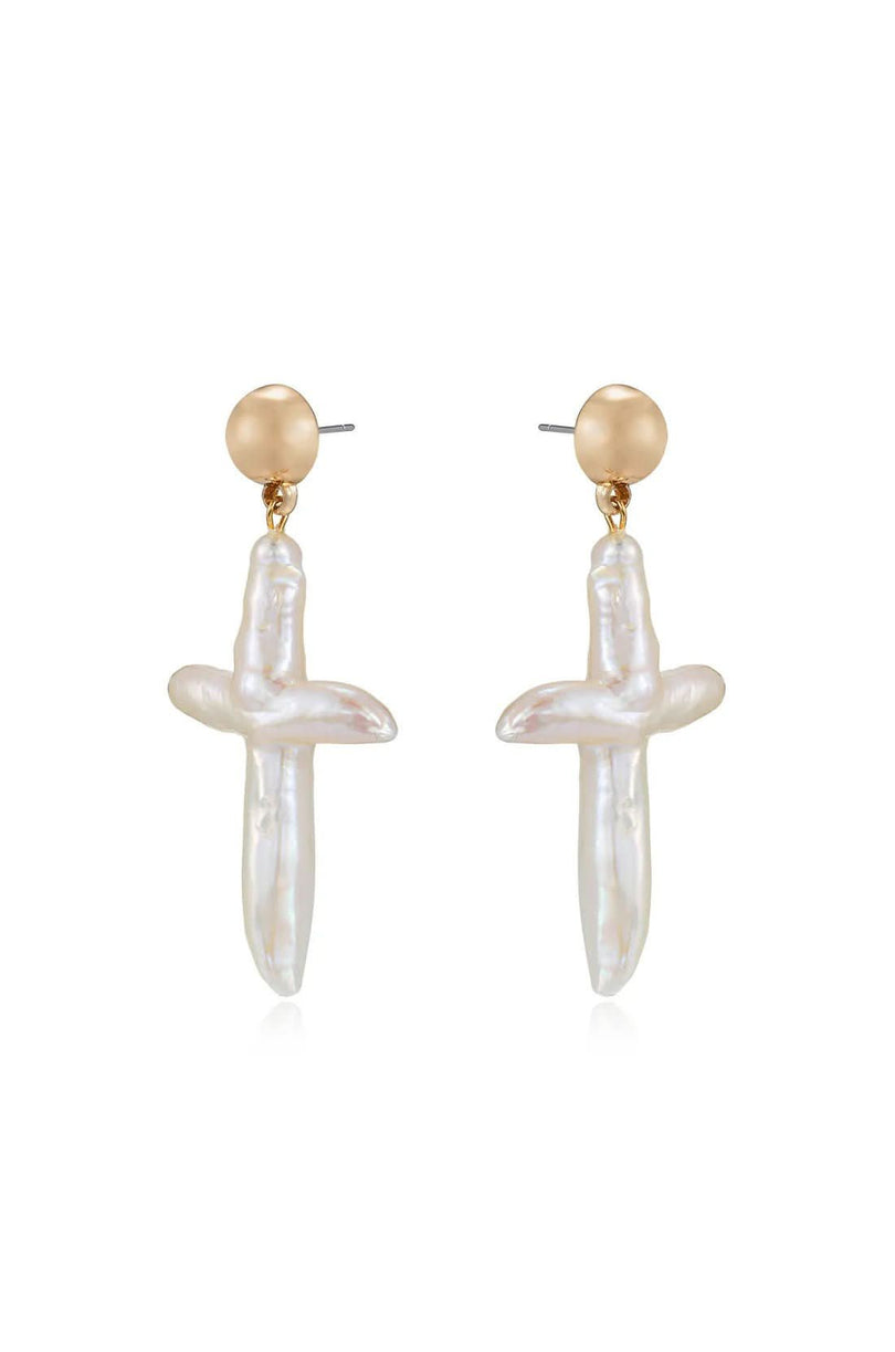 Organic Pearl Cross Earrings