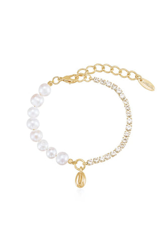 Ettika Pearl and Crystal Shell Bracelet flat lay